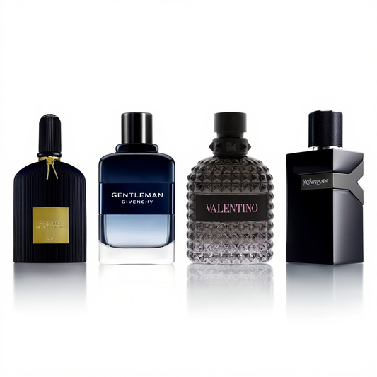 Zestaw Czarnego Prestiżu: Givenchy Gentleman Intense + Valentino Uomo Born in Roma + YSL Y Le Parfum + Tom Ford Black Orchid