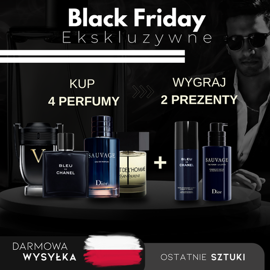 Kup 1, Otrzymaj 4: Invictus + Bleu de Chanel + Sauvage + La Nuit de L’Homme (każdy 100 ml) + 2 Ekskluzywne Prezenty – Black Friday Edition